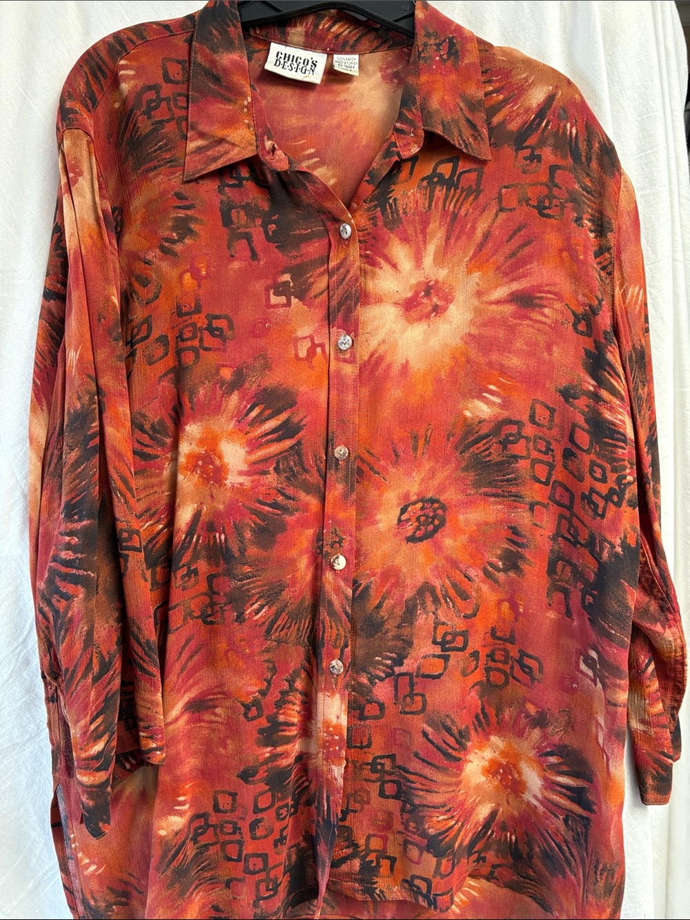 Chicos women Red Orange Abstract Button-Up Shirt